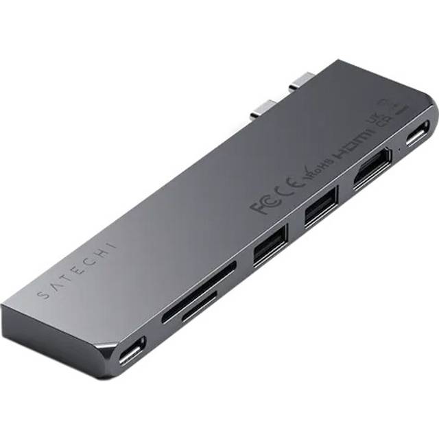 SATECHI USB-C Hub Multiport-adapter Pro Slim, 7-i-1-dongel – för MacBook Pro/Air M2 med USB 4-port, 4K HDMI-upplösning, USB3.2 Gen 2, SD/TF-kortläsare och 100 W USB-C PD (rymdgrå)
