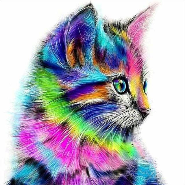 (Rainbow cat) Full Drill 5D Diamond Painting Embroidery Picture Art Cross Stitch DIY Kit