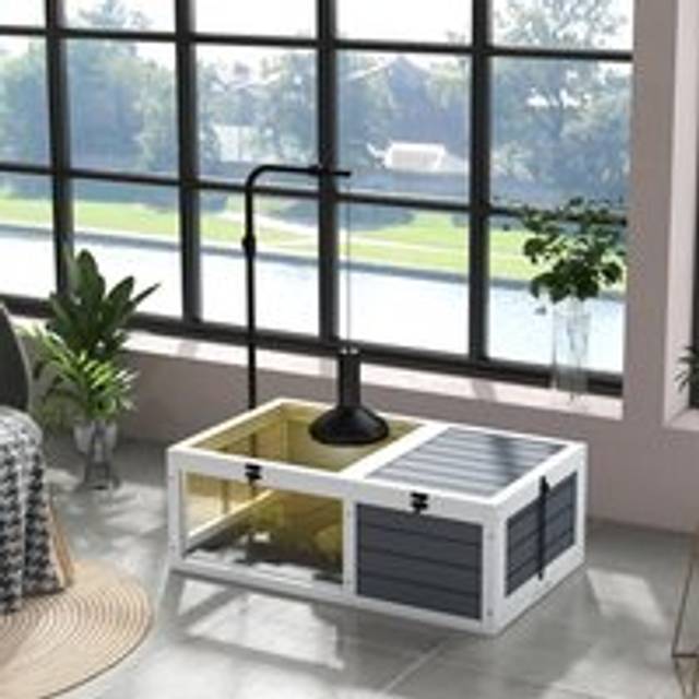 PawHut Tortoise House - Wooden Tortoise Table w/ Adjustable Lamp Holder - Grey | TJ Hughes