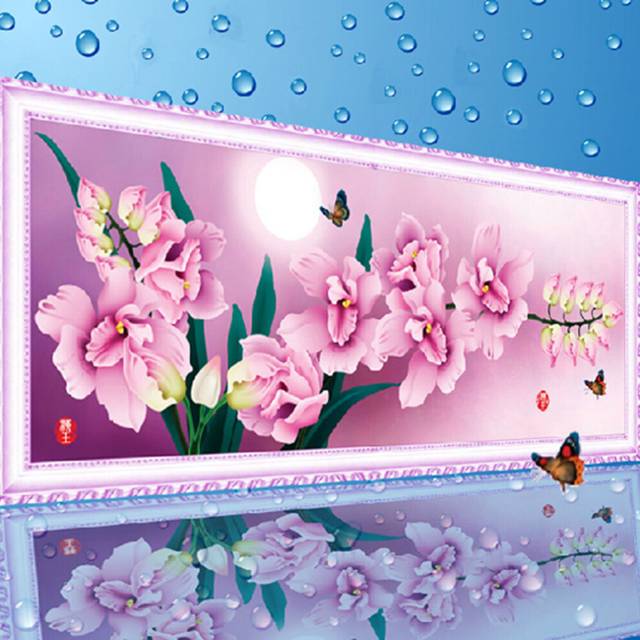 Diamond painting cross stitch butterfly orchid living room