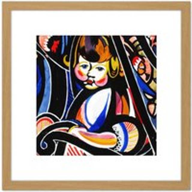 Sayen Child In Rocker Modernist Abstract Painting 8X8 Inch Square Wooden Framed Wall Art Print Picture with Mount - Tan - One Size