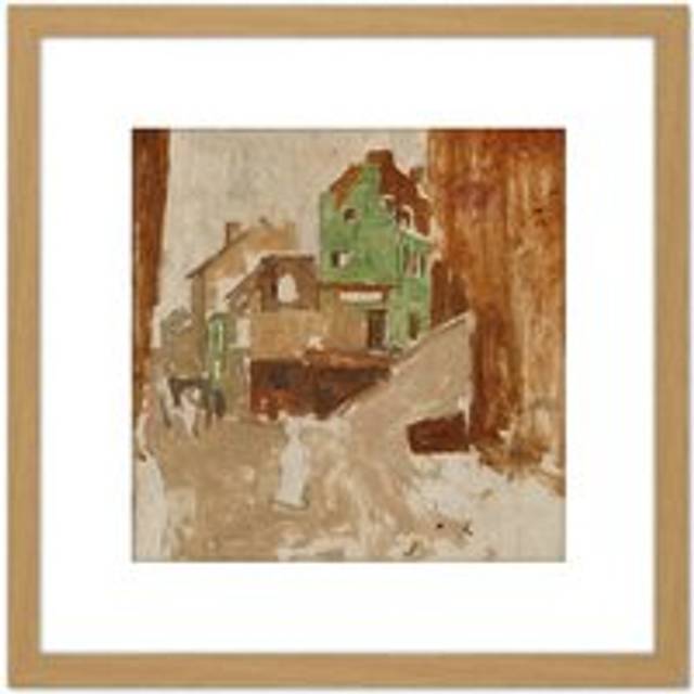 Breitner Street in Montmartre Paris Painting 8X8 Inch Square Wooden Framed Wall Art Print Picture with Mount - Tan - One Size