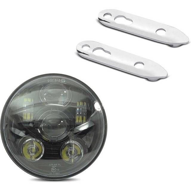 Set: Hauptscheinwerfer LED 5,75 Zoll passend für Harley Davidson Dyna Street Bob 06-17 schwarz von Craftride + Blinkerverlegung passend für Harley Davidson Dyna Street Bob 06-17 Blinker hinten Versatz Kit Craftride chrom