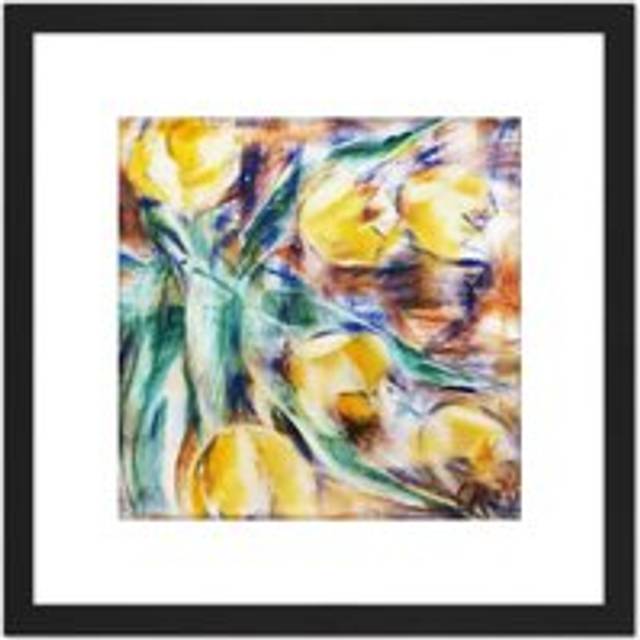 Rohlfs Yellow Tulips Flower Painting 8X8 Inch Square Wooden Framed Wall Art Print Picture with Mount - Black - One Size