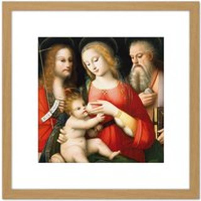 Piccinelli Brescianino Madonna Child John Baptist Painting 8X8 Inch Square Wooden Framed Wall Art Print Picture with Mount - Tan - One Size