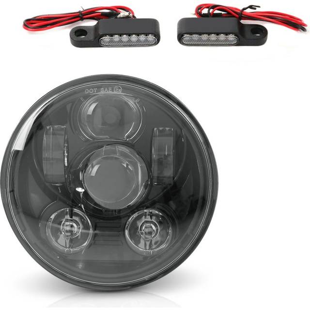 Set LED Scheinwerfer 5,75" + LED Lenkerblinker M2 passend für Harley Davidson CVO Pro Street Breakout - schwarz-schwarz