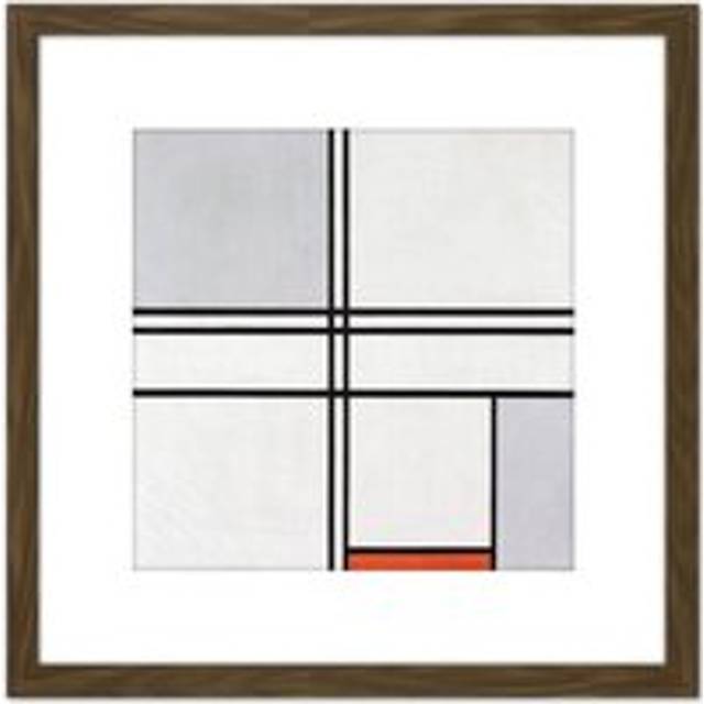 Mondrian Composition No 1 Gray-red Abstract Painting 8X8 Inch Square Wooden Framed Wall Art Print Picture with Mount - Brown - One Size