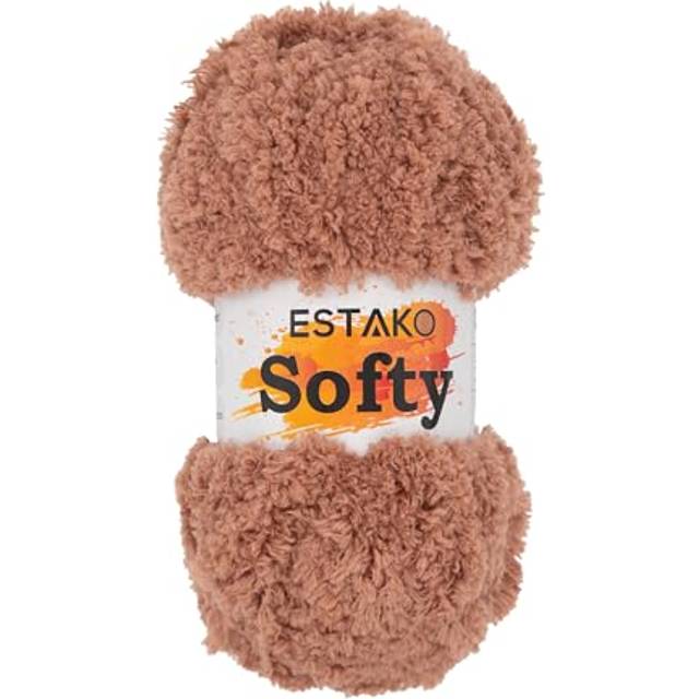 Estako Softy 100% Polyester Fluffy Soft Chunky Bulky Weight #5 Yarn for Crocheting and Knitting 3.52 oz 100 gr 98 Yds 90 m 9430 - Camel