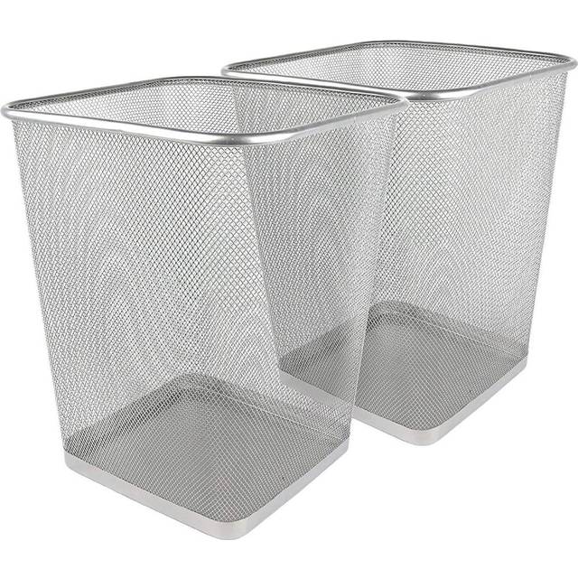 Altieri 9L Silver Square Metal Mesh Waste Paper Bin Lightweight Mesh Trash Can Waste Bin (2) (9L)