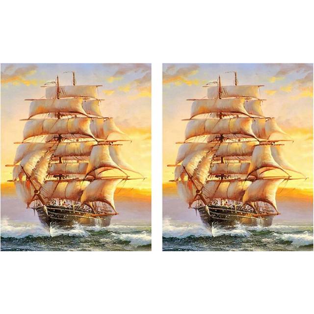 2X 5D Diamond Embroidery Boat Landscape Handmade Landscape Needlework