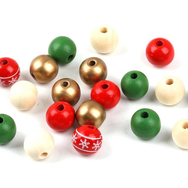 Christmas Wooden Bead Unfinished Round Beads For Necklace Bracelet Crafts Making Home Party Decoration (Christmas)
