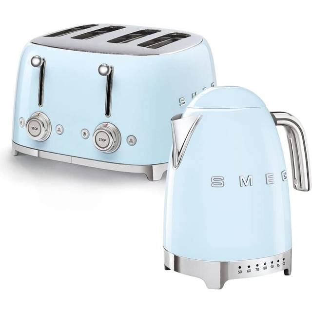 Smeg 1.7L 3Kw Variable Temperature Kettle and 4 Slice Toaster Bundle in Pastel Blue