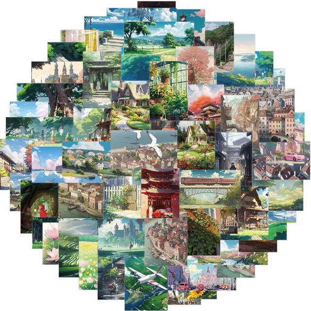 60pcs Anime Scenery Stickers,Aesthetic Vinyl Decals for Teens Boys Girls Journal Laptop Scrapbook Water Bottles Skateboard Bike Phone Luggage