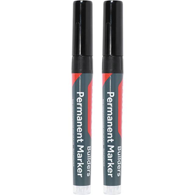 Timco Builders Permanent Markers Twin Pack Chisel & Fine Tip Black (2 Blister Pack)