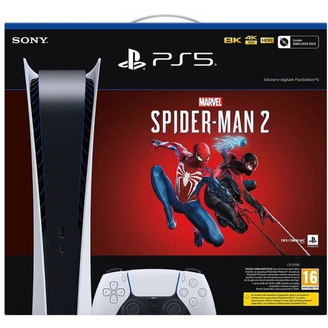 PS5 Console 825GB Digital Ed. White + Spider Man 2