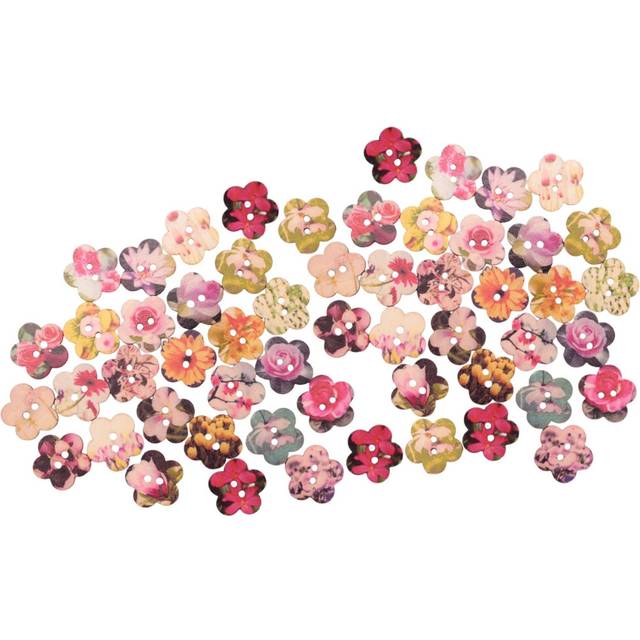 100PCS Handmade Painting Wooden Buttons with 2 Holes Craft Clothes Buttons for Decor