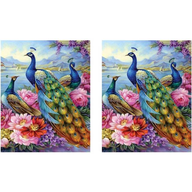 2X Round Diamond Full Diamond Set Living Room Dining Room Decoration Painting and Flower