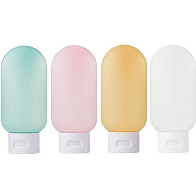 ZALUJMUS Travel Bottle, 4 Pcs Leak Proof Refillable Squeezable Containers Set (60 ml) with Label and Transparent Carry Bag for Liquid Shampoos, Soap