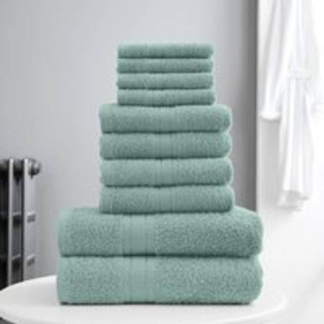 Luxury 100% Cotton 10 Piece Super Soft Bathroom Towel Bale Set - Duck Egg Blue - One Size