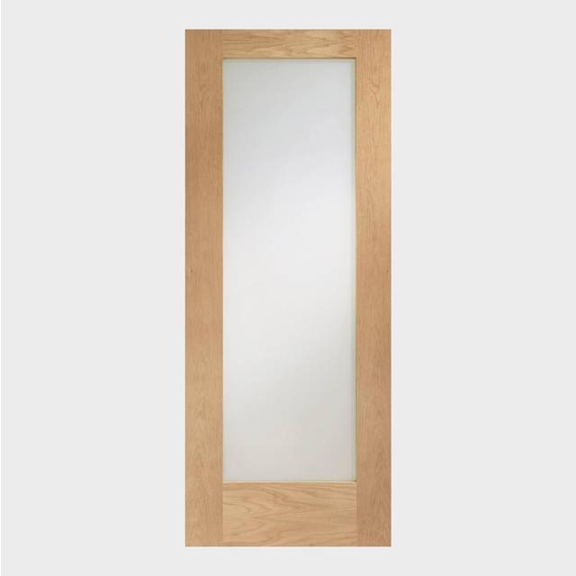 Internal Oak Fully-Glazed Door with Opaque Glass - Unfinished - 1981 x 838 x 35mm - Pattern 10 - XL Joinery - Brown