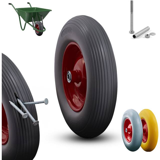 AREBOS PU solid rubber | spare wheel | 390mm | spare tyre for wheelbarrow | wheels sack barrow | black-red
