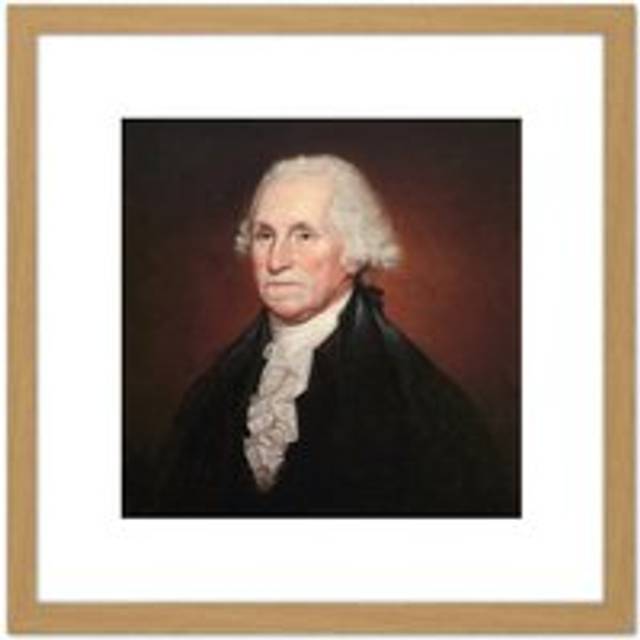 Rembrandt Peale George Washington 8X8 Inch Square Wooden Framed Wall Art Print Picture with Mount - Tan - One Size