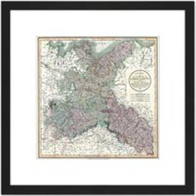 Map Antique 1801 Cary Saxony Silesia Lusatia Replica 8X8 Inch Square Wooden Framed Wall Art Print Picture with Mount - Black - One Size