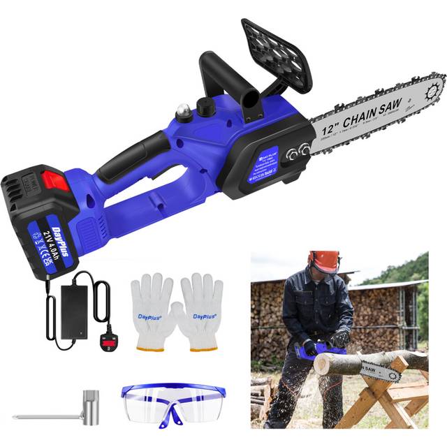12 Inch Electric Chainsaw Auto-Oiler Cordless Brushless Chain Saw with 2 Chains Battery, 10m/s Chain Speed Anti-Vibration for Garden Courtyard Cutting