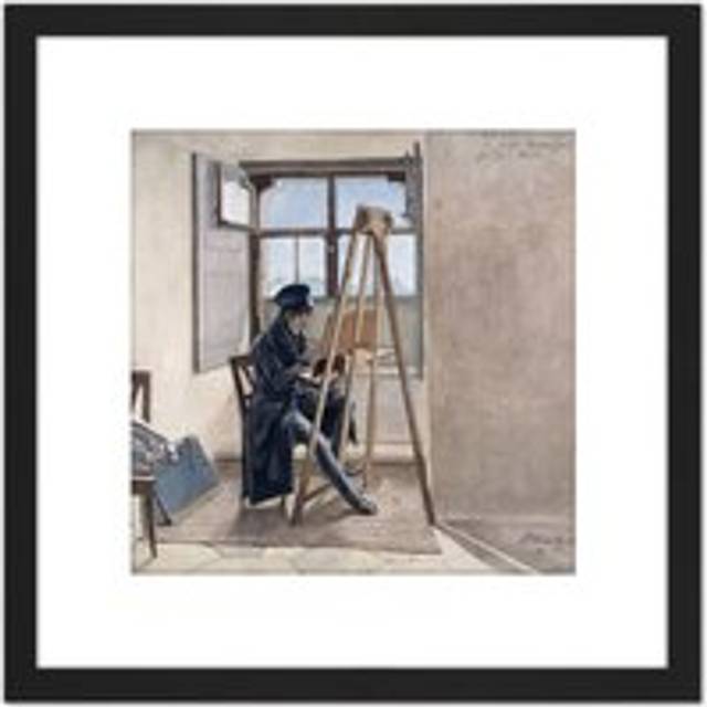 Erhard Portrait Painter Johann Klein At Easel Painting 8X8 Inch Square Wooden Framed Wall Art Print Picture with Mount - Black - One Size