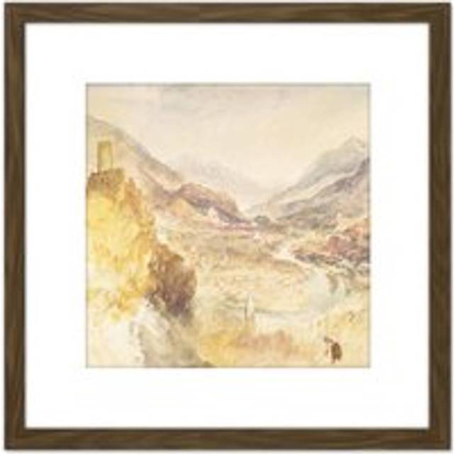 Turner Chatel Argent Val D'Aosta Above Villeneuve Painting 8X8 Inch Square Wooden Framed Wall Art Print Picture with Mount - Brown - One Size