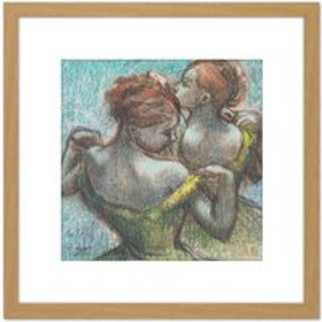 Degas Two Dancers Half-Length Pastel Drawing 8X8 Inch Square Wooden Framed Wall Art Print Picture with Mount - Tan - One Size