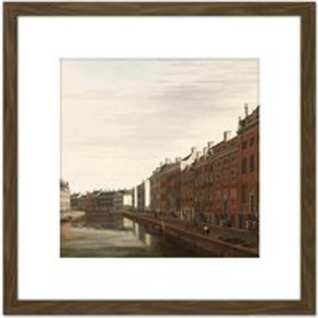 Berckheyde Golden Bend Herengracht Amsterdam West 8X8 Inch Square Wooden Framed Wall Art Print Picture with Mount - Brown - One Size
