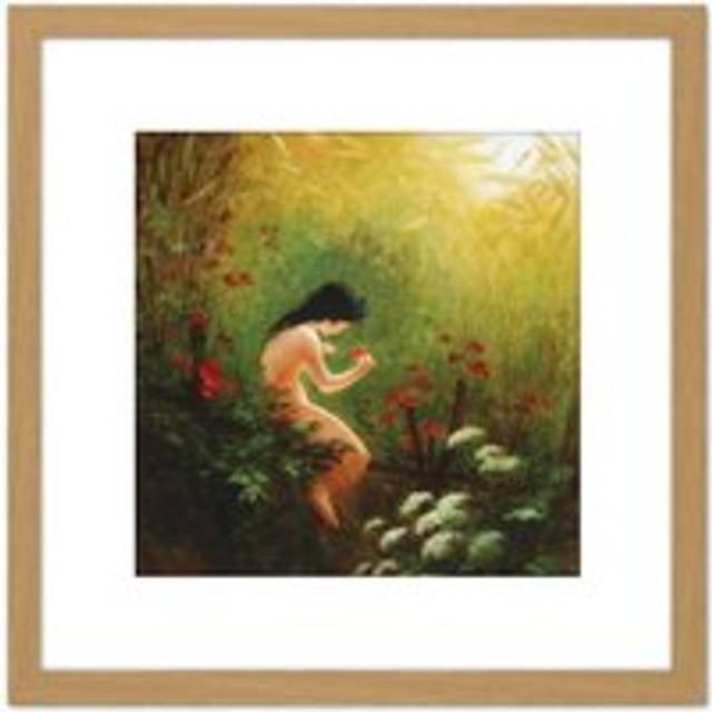 Diefenbach Girl With Flower Painting 8X8 Inch Square Wooden Framed Wall Art Print Picture with Mount - Tan - One Size