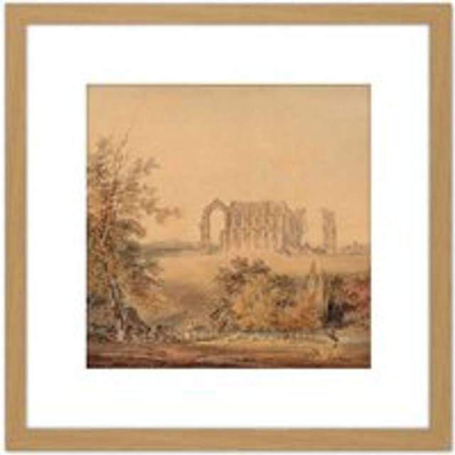Turner Malmesbury Abbey From The South 1794 Painting 8X8 Inch Square Wooden Framed Wall Art Print Picture with Mount - Tan - One Size