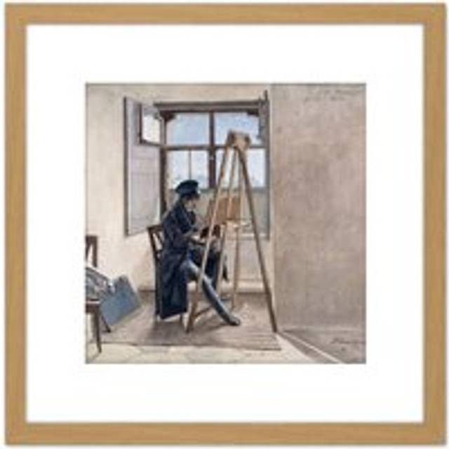 Erhard Portrait Painter Johann Klein At Easel Painting 8X8 Inch Square Wooden Framed Wall Art Print Picture with Mount - Tan - One Size
