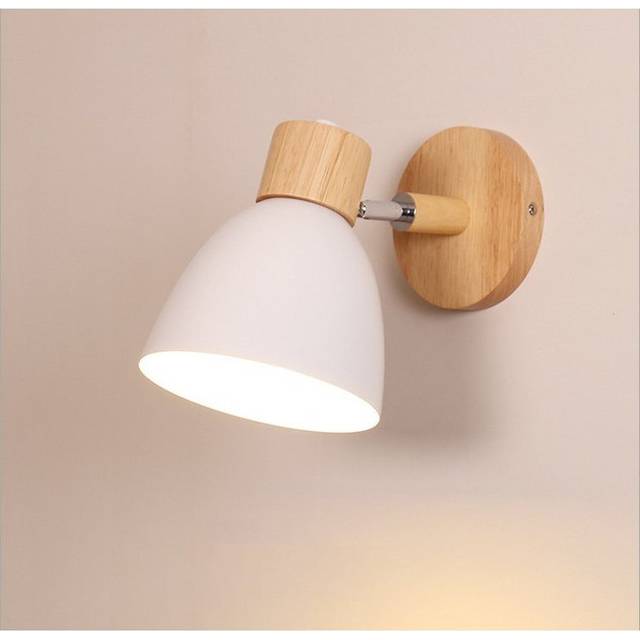 (White) Modern Wall Light Wood Nordic Wall Sconce Vintage Retro Wall Lamp for Indoor Bedroom Cafe Bar Living Room