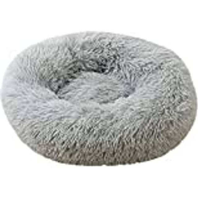 Extra stor hundsäng, rund munk lugnande hundbädd fluffig säng, tvättbar varm husdjurssoffa kudde sängbo husdjur sovsäng matta för medium stor hund, halkfri, 40 cm, grå