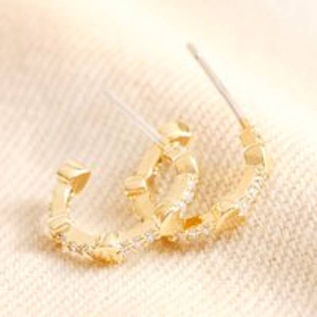 Tiny Heart and Crystal Huggie Hoop Earrings in Gold - gold/clear - one size