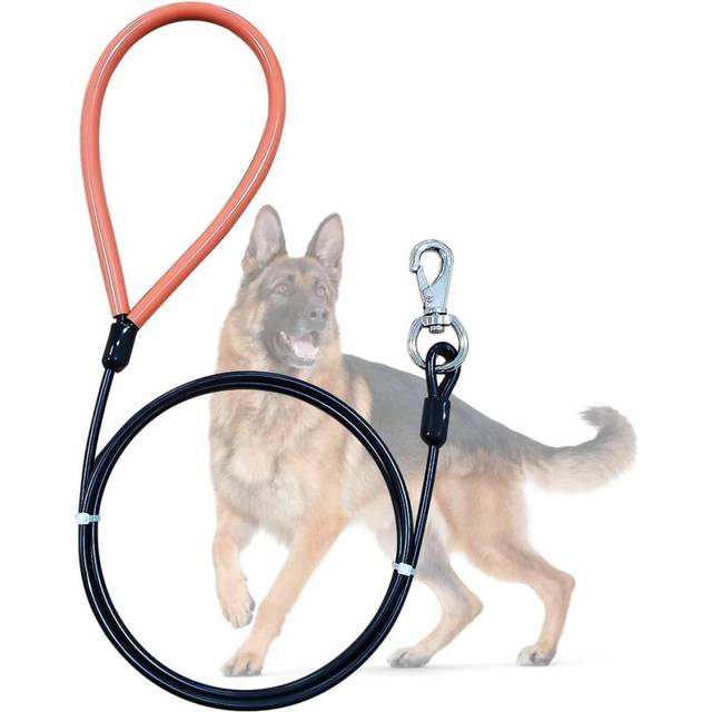 Chew Proof Heavy Duty Leash,Metal Cable Lead Made of Coated Wire Rope with Soft Padded Handle,Chew Resistant Dog LeashÂ¡Â¾10 Feet Long-BlackÂ¡Â¿