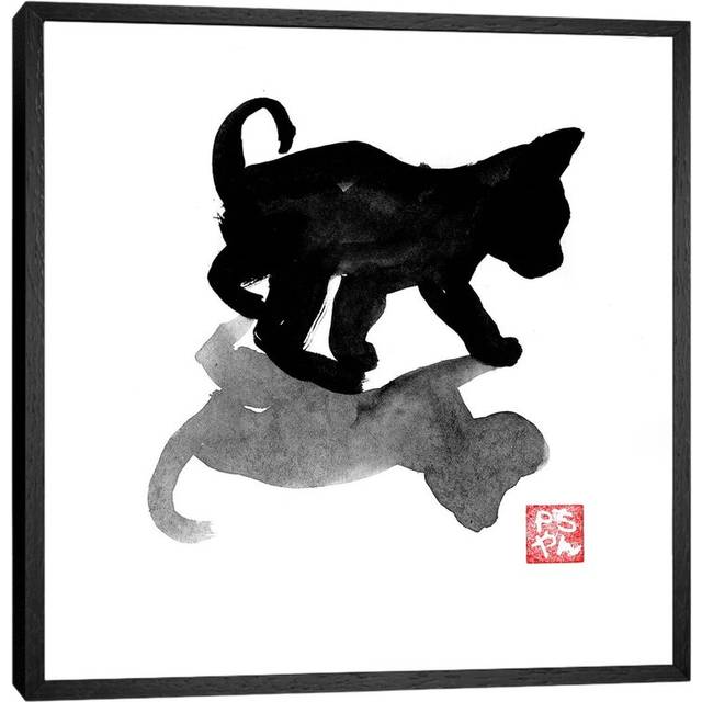 Small Cat I - Print on Canvas - Black Framed (93.98cm H x 93.98cm W x 3.81cm D)