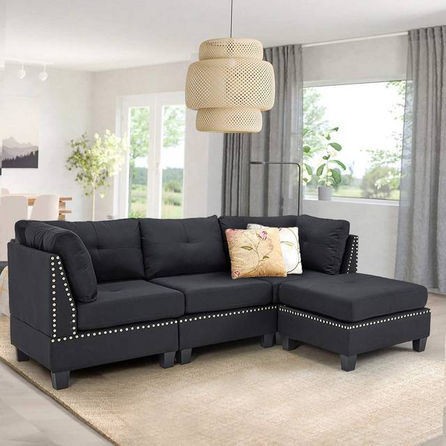 2 - Piece Upholstered Corner Sofa - Black (83.31cm H X 225cm W X 155.9cm D)