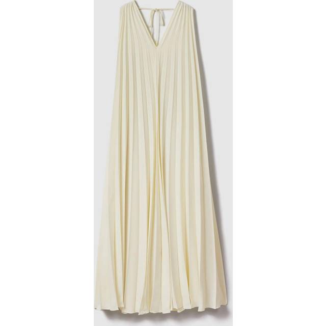 Reiss Womens Lemon Loreli Pleated Cape-sleeve Woven Maxi Dress 10 - LEMON