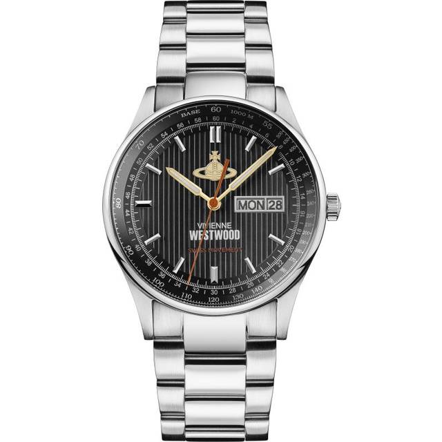 Vivienne Westwood The Cranbourne Gents Quartz Watch with Black Dial &amp; Silver Stainless Steel Bracelet, Silver, Women - Ilver