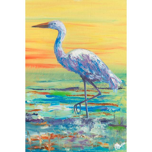 Egret Sunset II (91cm H x 61cm W x 3.8cm D)