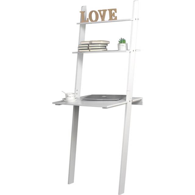 White Or Grey Ladder Desk 2 Shelf Wooden Bedroom Computer Table Work Office Unit