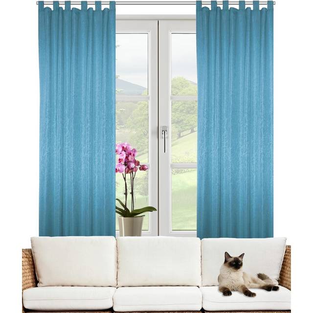 Friedland Synthetic Tab Top Curtain Pair, Opaque - Turquoise (132cm Width x 175cm Drop)