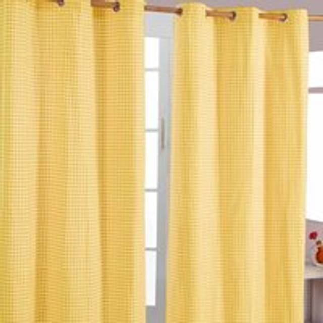 Cotton Gingham Check Yellow Ready Made Eyelet Curtains, 117 x 137 cm