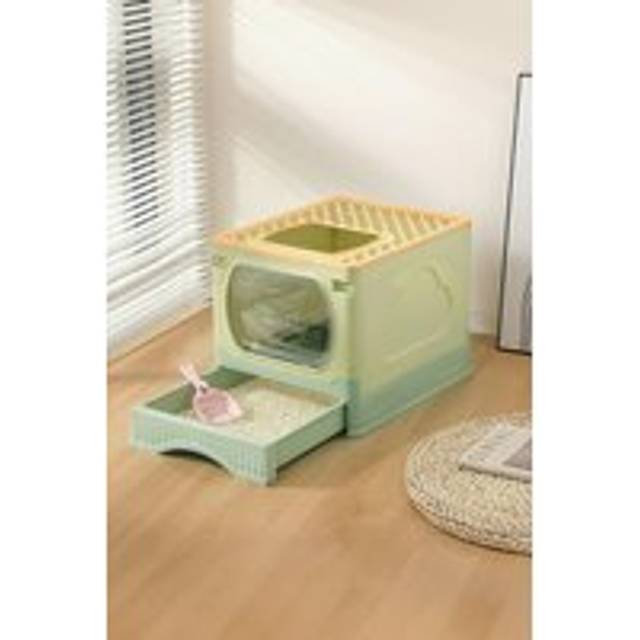Foldable Enclosed Cat Litter Box with Splash Proof Cat Toilet at the Top Entrance, Easy to Clean, Including Spoon - Yellow - One Size