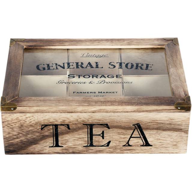 Rustic vintage style general store 6 compartment wooden tea bag box chest