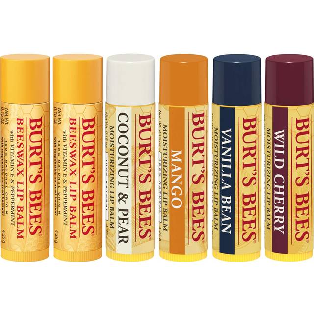 Burt's Bees 100% Natural Moisturizing Lip Balm  Multipack - Original Beeswax  Coconut & Pear  Vanilla Bean  Mango & Wild Cherry with Beeswax & Fruit E